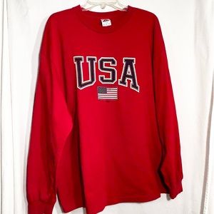 MENS NEW?? XXL RED USA LONG SLEEVE 100% PRESHRUNK COTTON T-SHIRT